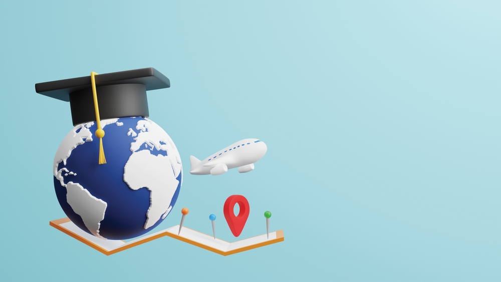 Study,Abroad,Concept,Design,Of,World,With,Graduation,Cap,And
